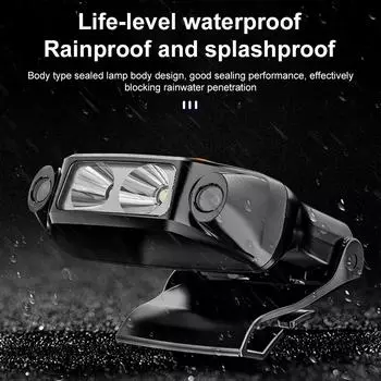 Мини-фара для наружного использования с клипсой для шляпы, налобный фонарь с USB-зарядкой, умный датчик, водонепроницаемый, вращающийся на 90°, рыболовный фонарь для шапки чёрный