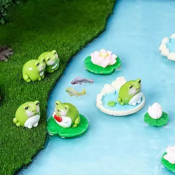 Мини-фигурка целующейся лягушки, цветок лотоса, пруд, микроландшафтный орнамент, кукольный домик, модель автомобиля, интерьер, домашний декор рабочего стола
