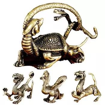 Мини-фигурка китайского четырех богов-зверей, зеленого дракона, белого тигра, киноварной птицы 3