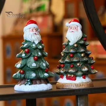 Мини-фигурка рождественской елки, Санта-Клаус, верхушка для рождественской елки, статуэтка из смолы, скульптура для домашнего офиса, украшение для рабочего стола, праздничный подарок B