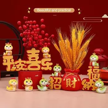 Мини-фигурка змеи 2025 года, украшение из смолы, статуэтка зодиакальной змеи ручной работы, скульптура животного, приносящая удачу, для декора домашнего офиса C