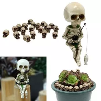 Мини-фигурки черепа из смолы, украшения на Хэллоуин, 20 шт., мини-головы черепа, маленькие скелетные украшения для сада, двора, газона, пруда Style B