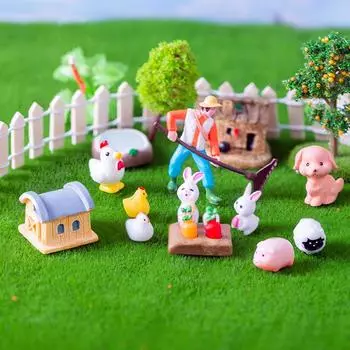 Мини-фигурки для домиков из смолы, милые животные, овцы, свиньи, украшения, мини-поделки, миниатюрные ландшафтные украшения для дома, украшения для сада фей