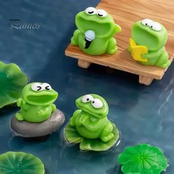 Мини-фигурки лягушек, мультяшная лягушка с большим ртом, статуэтка для мохового ландшафта, аксессуары для цветочных горшков, миниатюрное настольное украшение из смолы для автомобиля, домашнего декора 1 Set