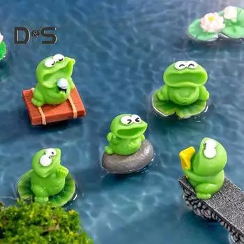 Мини-фигурки лягушек, мультяшная лягушка с большим ртом, статуэтка для мохового ландшафта, аксессуары для цветочных горшков, миниатюрное настольное украшение из смолы для автомобиля, домашнего декора 1 Set