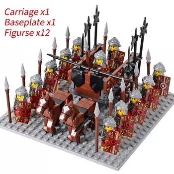 Мини-фигурки средневековых рыцарей, строительные блоки, римская колесница, карета, солдат, боевая лошадь, кирпичи, игрушки для детей, подарок