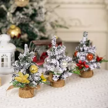 Mini Flocked Christmas Small Tree Plastic Artificial Xmas Pine Tree Xmas Decor золотой