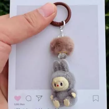 Мини Флок Лабубу Каваи Частицы Брелок Сумка Шарм для Мобильного Телефона Брелок Подарок