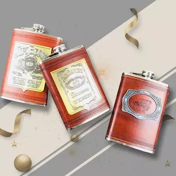 Мини-фляга для водки на 9 унций, фляга из нержавеющей стали 18/8 для спирта и ликера с воронкой для виски, красная искусственная кожа, обернутая