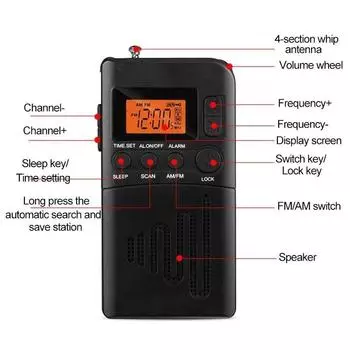 Мини-FM-AM-радио Портативный ЖК-цифровой радио-динамик с разъемом для наушников 3,5 мм Будильник Option1