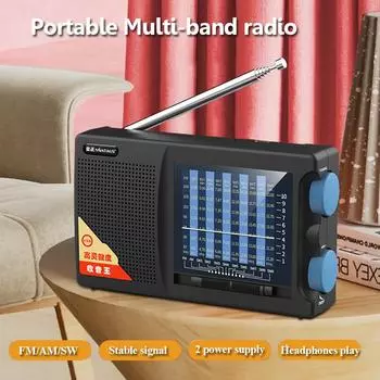 Мини FM AM SW радио портативный многодиапазонный радиоприемник встроенный высокомагнитный динамик поддержка гарнитуры 3,5 мм двойной источник питания чёрный