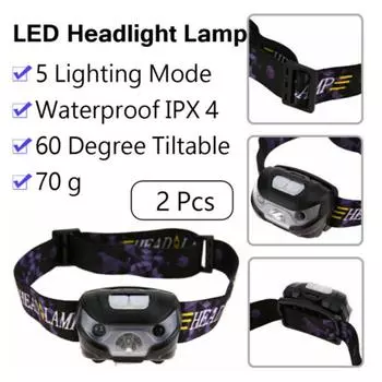 Мини-фонарь со светодиодным ИК-датчиком движения, перезаряжаемый налобный фонарь, портативный фонарик для рыбалки, перезаряжаемый через USB, водонепроницаемый фонарь для кемпинга