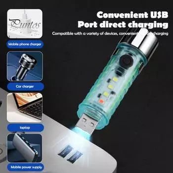 Мини-фонарик для улицы, 6 режимов, регулируемый, высокий уровень яркости, супер яркий, перезаряжаемый через USB, магнитный, портативный, для кемпинга, пешего туризма, карманный фонарик фиолетовый