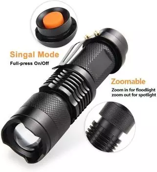 Мини-фонарик с телескопическим зумом, сильный свет, фонарик, светодиодный уличный рабочий свет для кемпинга чёрный