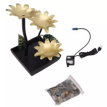 Мини-фонтан с регулируемым потоком воды и теплым светодиодным светом, декор в стиле фэн-шуй, USB-фонтан для настольной установки