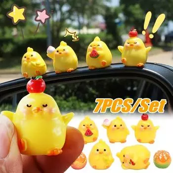 Мини-фруктовый цыпленок, украшение для автомобиля, смоляной автомобильный интерьер, декоративные аксессуары, зеркало заднего вида, большая счастливая миска, цыпленок, украшение