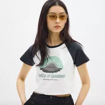 Мини-футболка GU by Uniqlo с рисунком реглан с короткими рукавами Sunset 32 BEIGE/XS