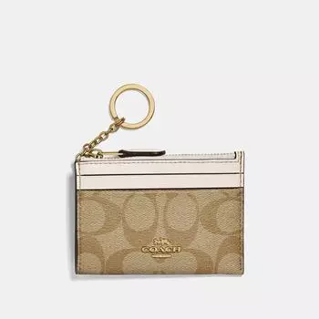 Мини-футляр Coach Mini Skinny Id из канвы Signature, цвет золотистый, светлый хаки, мел