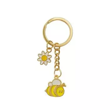 Mini Garden Key Chains Cartoon Metal Enamel Pendant Creative Bee Flower Key Ring Jewelry Gifts Style 2