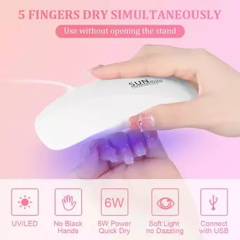 Mini Gel Nail Lamp Professional Curing Lamp Portable 6 LED UV Manicure Lamp Home Use Nail Lamp Nail Art Tool Accessory with USB розовый