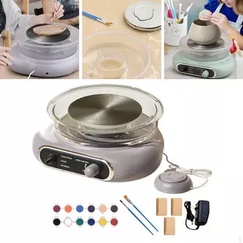 Мини гончарный круг в комплекте Керамическая машина для изготовления керамики с лепестком для ног Съемная чаша Электрическая глина серый