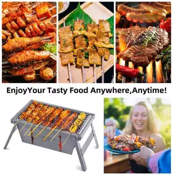 Мини-гриль, складная дровяная печь для барбекю, портативная, из чистого титана, толстая, антикоррозийная и ветрозащитная серый