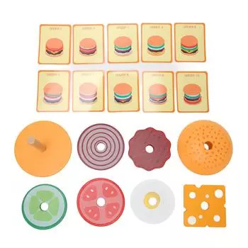 Mini Hamburger Stacking Toys Fast Food Cooking Play Set Wooden Cute Shape Pretend Play Toy for