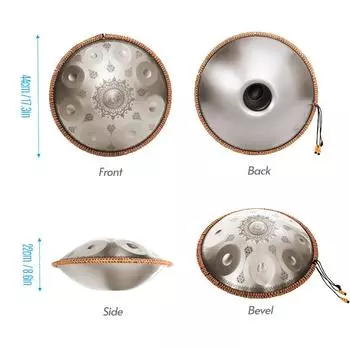 Мини-хэндпан, стальной ручной барабан, тон C, 9 нот, 16 дюймов, ударный инструмент, легированная сталь, с 16 золотой