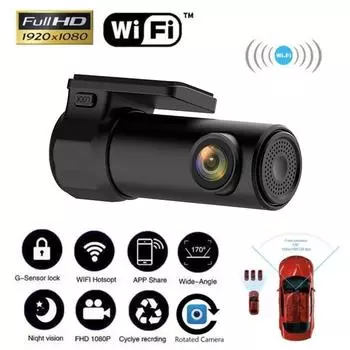 Мини HD 1080P Smart Wi-Fi Автомобильный видеорегистратор Dash Camera Ночное видение Передняя задняя камера записи 170 градусов Обзор приборной панели G-сенсор 24H Монитор парковки
