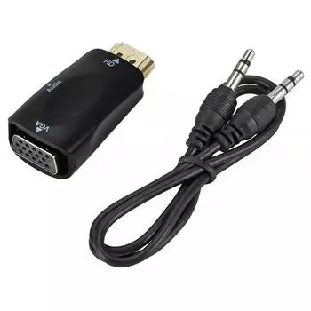 Мини HDMI-совместимый в VGA кабель-конвертер 1080P аудиокабель-конвертер с 3,5-мм аудиоразъемом для ноутбука, ТВ-приставки, дисплея компьютера чёрный