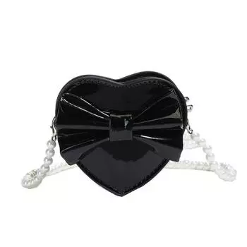 Mini Heart Shaped Bow Pearl Chain Bag With Zipper Closure For Daily Use Casual