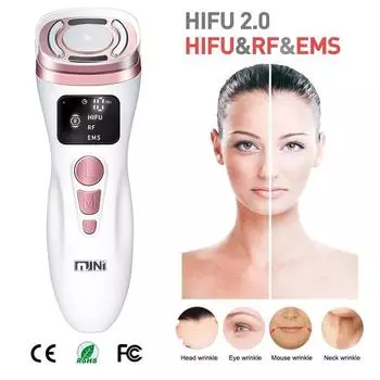 Мини-HIFU радиочастотный ультразвуковой аппарат EMS микротоковый косметический инструмент для укрепления лица, ухода за кожей, против морщин EU Plug белый