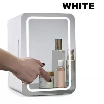 Мини-холодильник для макияжа со светодиодной подсветкой и зеркалом, портативный холодильник для хранения косметики, кулер и подогреватель, морозильник для автомобиля, двойной 48 Вт 8 л белый