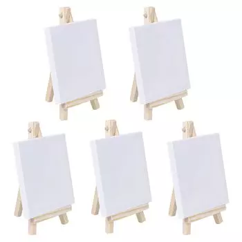 Мини-холст с мольбертом, набор из 5 холстов, квадратный 10 см, настольный мольберт, деревянная мини-холстовая доска, подходящая для акварели, акрила, масла, для художественной вечеринки, белый