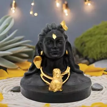 Мини Идол Господа Шивы: Сделанная вручную Мурти Махадева с Нанди - Идеальный духовный аксессуар для приборной панели автомобиля и предмет для подарка, чёрный/золотистый
