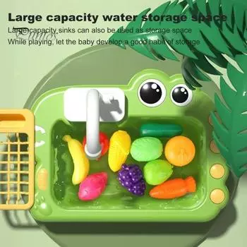 Мини-игровой домик для малышей, посудомоечная машина, электрическая циркуляция воды, 18 шт., аксессуары, имитация вращающегося крана, термостойкая быстросохнущая корзина зелёный