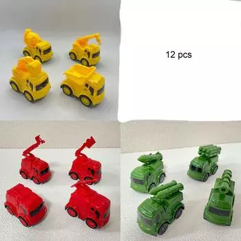 Мини-игрушки инженерные/военные/пожарные машины с откатным механизмом - 12 шт.