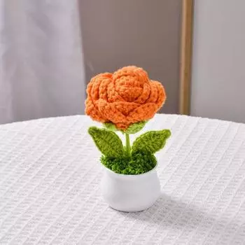 Мини-имитация цветка розы, вязанные вручную искусственные плетеные цветы, цветы в горшке, украшение бонсай style 15