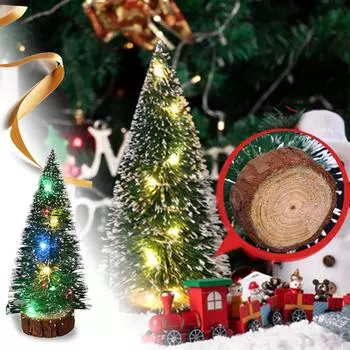 Мини-искусственные рождественские елки Маленькие рождественские елки из сизаля со снегом и морозом с деревянной основой и светодиодными фонарями Деревья с кистями для бутылок на Рождество Домашний праздничный декор разноцветный