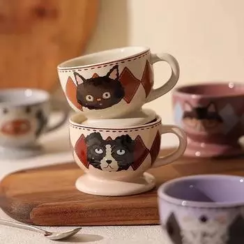 Мини итальянская эспрессо-чашка 100 мл керамическая кофейная кружка термостойкая молочная латте ручка чашка мультяшный кот собака пара чайная чашка подарок 100-120ml