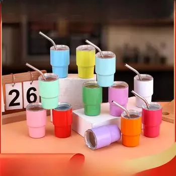 Мини-изолированная чашка из нержавеющей стали, маленькая чашка для вина, маленькая чашка для чая на 3 унции, портативная соломинка