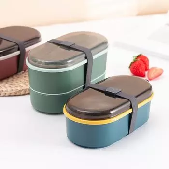Mini Japanese-style Children s Lunch Box Double-layer Lunch Box Can Be Microwaved, Separated and Can Be Stored In The Lunch Box синий
