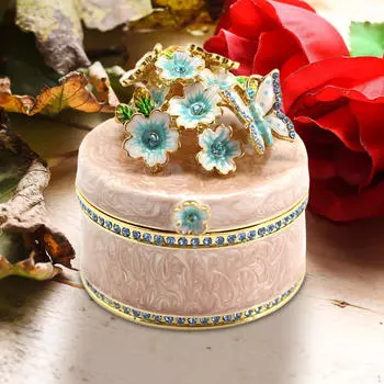 Мини-шкатулка для украшений Декоративные цветы Памятный футляр для браслетов и колец, расписанный вручную зелёный