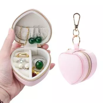 Mini Jewelry Box Keychain Heart-shaped Travel Bag Pendant Simple Portable Ring Box Gifts