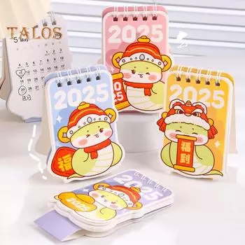 Мини-календарь для настольного хранения на 2025 год, ежедневник, органайзер с рисунком змеи, маленький перекидной календарь для дома, офиса, школы жёлтый