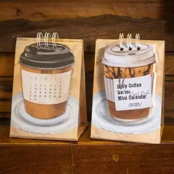 Мини-календарь на 2025 год, настольный календарь с двойной спиралью, тематика кофе, ежедневник, ежемесячный календарь-планировщик, календарь для скрапбукинга, журнальный офис света кофе