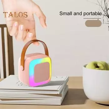 Мини-караоке-машина с 2 беспроводными микрофонами, цветной светодиодной подсветкой, мини-размер, универсальный Bluetooth-совместимый динамик, караоке-машина синий