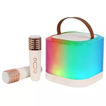 Мини-караоке-машина с беспроводным микрофоном и динамиком с 2 микрофонами, перезаряжаемым светодиодным цветом белый