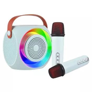 Мини-караоке-машина с беспроводным микрофоном и динамиком с 2 микрофонами, портативной цветной светодиодной подсветкой чёрный