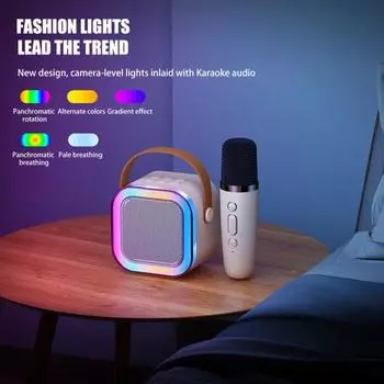 Мини-караоке-машина с микрофоном, совместимая с Bluetooth, 5 звуковыми эффектами, мощный компактный портативный комплект колонок для караоке 1pc розовый